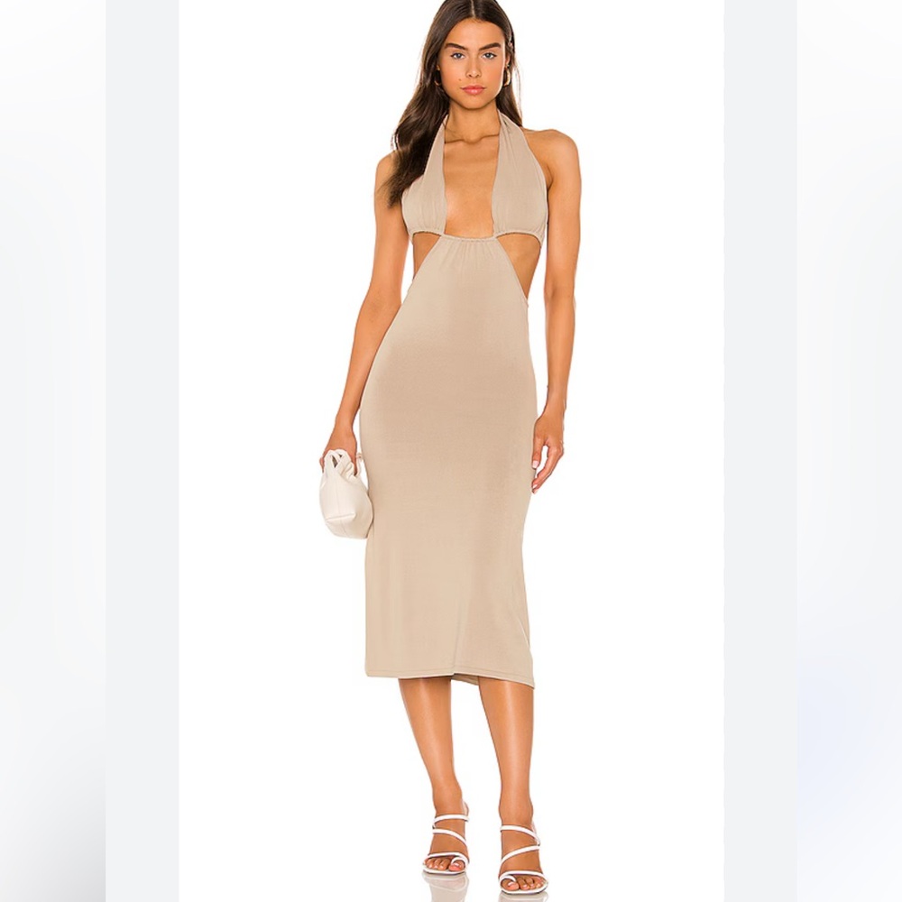 Aya Muse Cut Out Tan Midi Dress